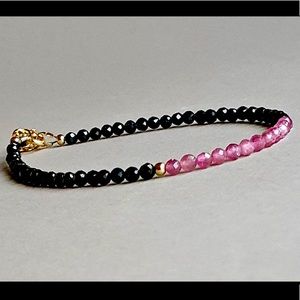 Black and Pink Tourmaline Bracelet Gemstone Beaded handmade jewelry